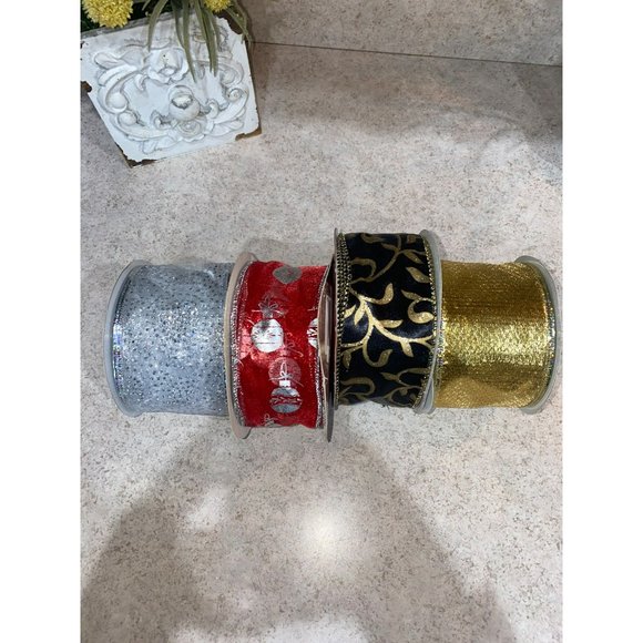 Holiday Wire Edged Ribbon Set of 4 - Picture 2 of 3